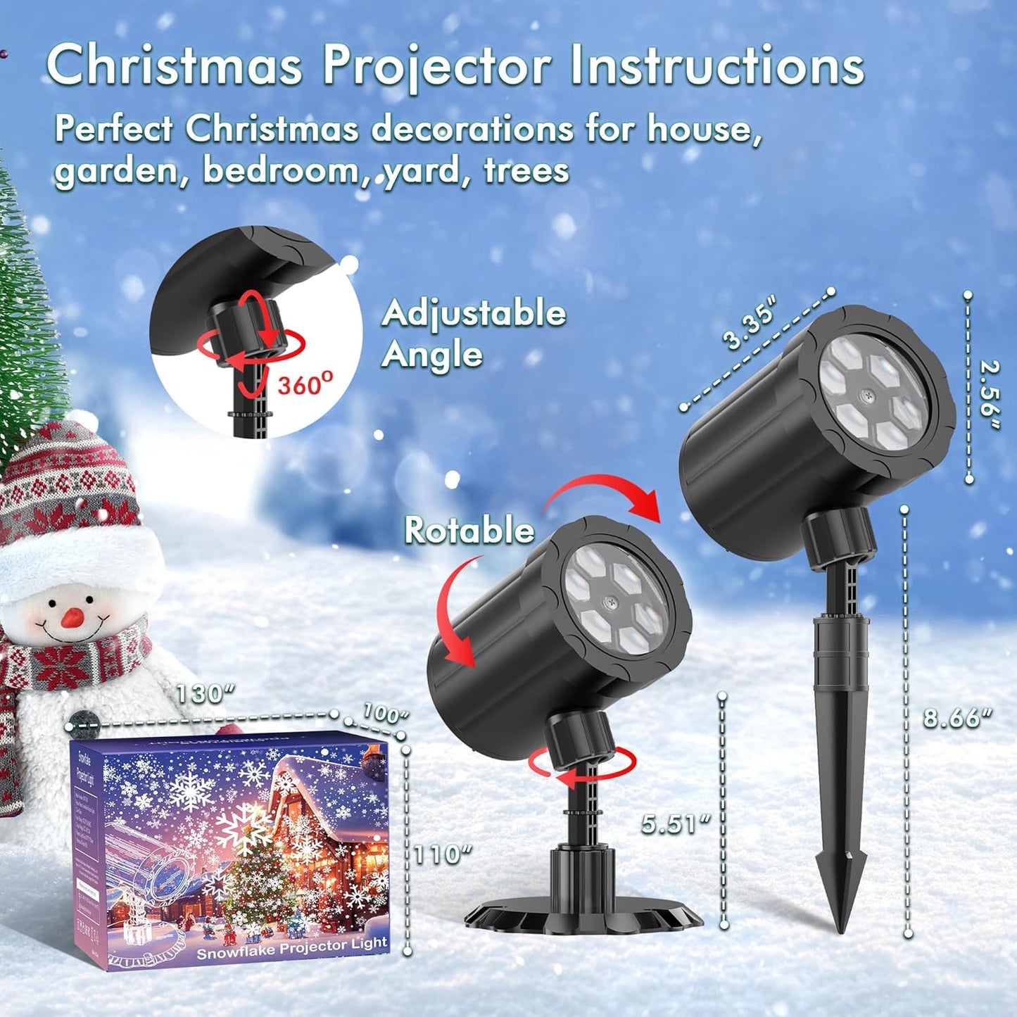 GUSODOR Snowflake Projector Light – Patio and Garden Outdoor Decoration, Waterproof Holiday Lighting