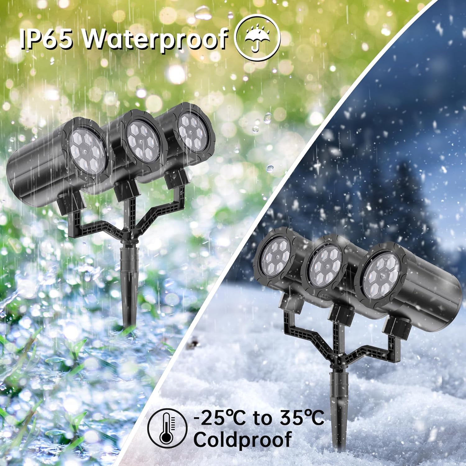 GUSODOR Triple-Head Snowflake Projector Light – Portable Outdoor Patio and Camping Holiday Decor