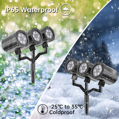 GUSODOR Triple-Head Snowflake Projector Light – Portable Outdoor Patio and Camping Holiday Decor