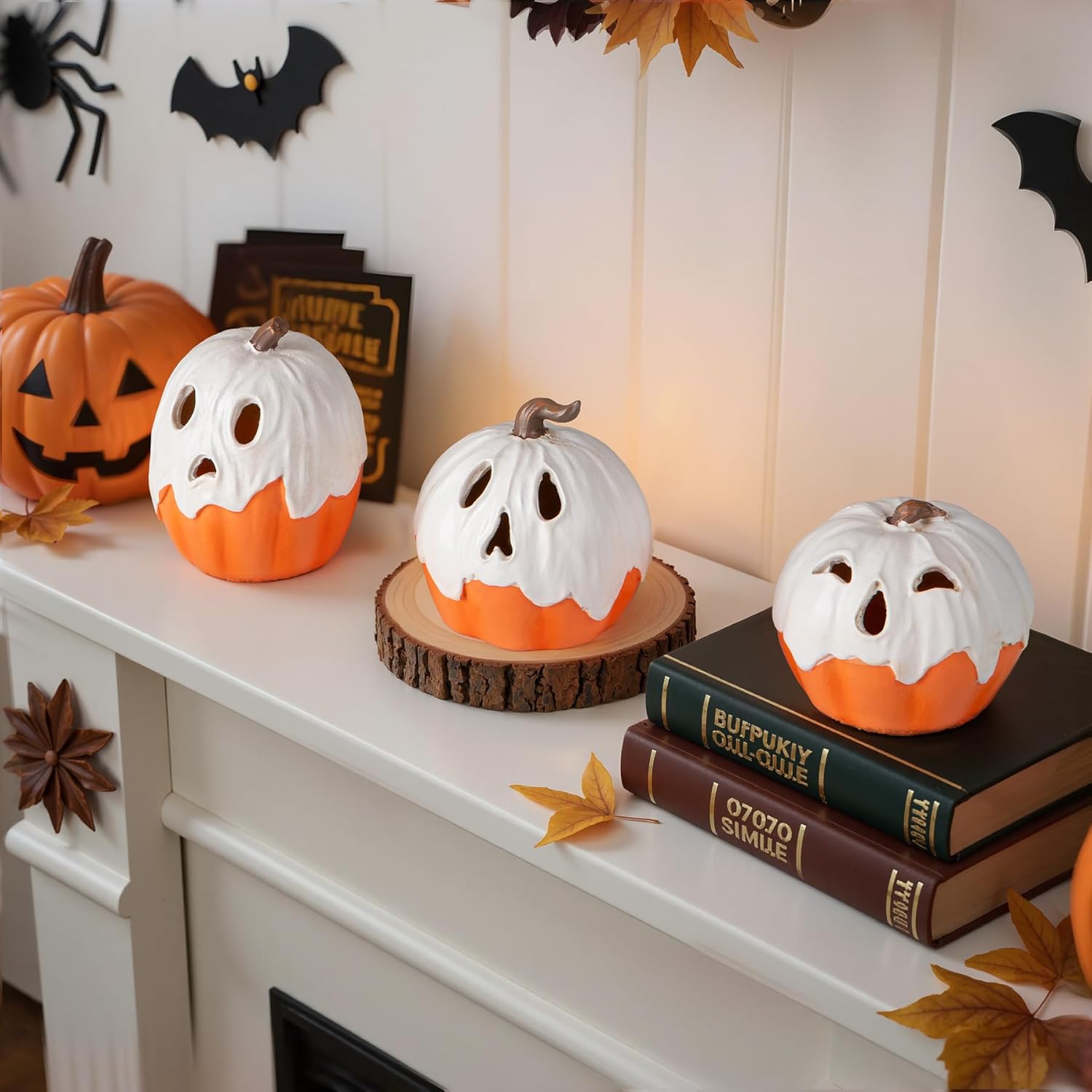 Halloween Decorations Light Up Ghost Pumpkin Set of 3 – Child-Friendly Nursery Tabletop Decor for Family-Friendly Spooky Season
