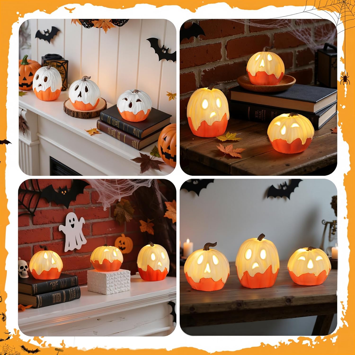 Halloween Decorations Light Up Ghost Pumpkin Set of 3 – Child-Friendly Nursery Tabletop Decor for Family-Friendly Spooky Season