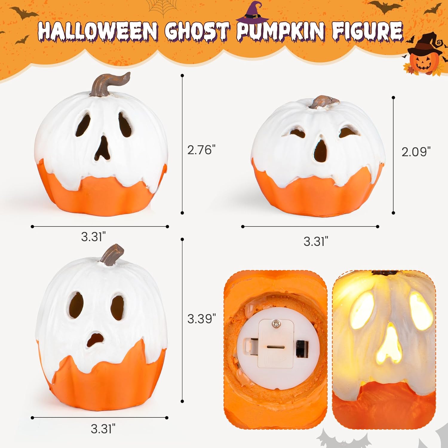Halloween Decorations Light Up Ghost Pumpkin Set of 3 – Child-Friendly Nursery Tabletop Decor for Family-Friendly Spooky Season