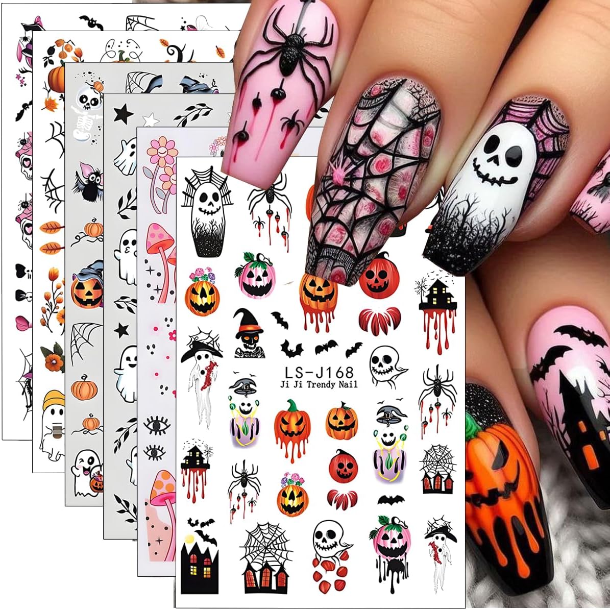 Halloween Nail Decals Self-Adhesive 6 Sheet Pack – Affordable Birthday Gift for Women Who Love DIY Manicures at Home