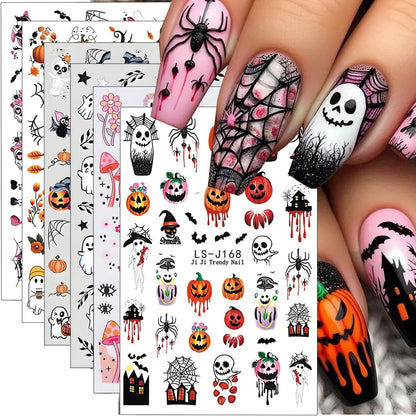 Halloween Nail Decals Self-Adhesive 6 Sheet Pack – Affordable Birthday Gift for Women Who Love DIY Manicures at Home