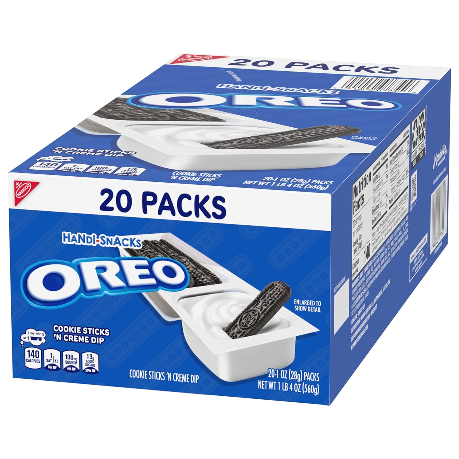 Handi-Snacks OREO Cookie Sticks 'N Creme Dip Snack Packs for Office Desk Drawers, Breakrooms, and Commuter Bags, 20 Count