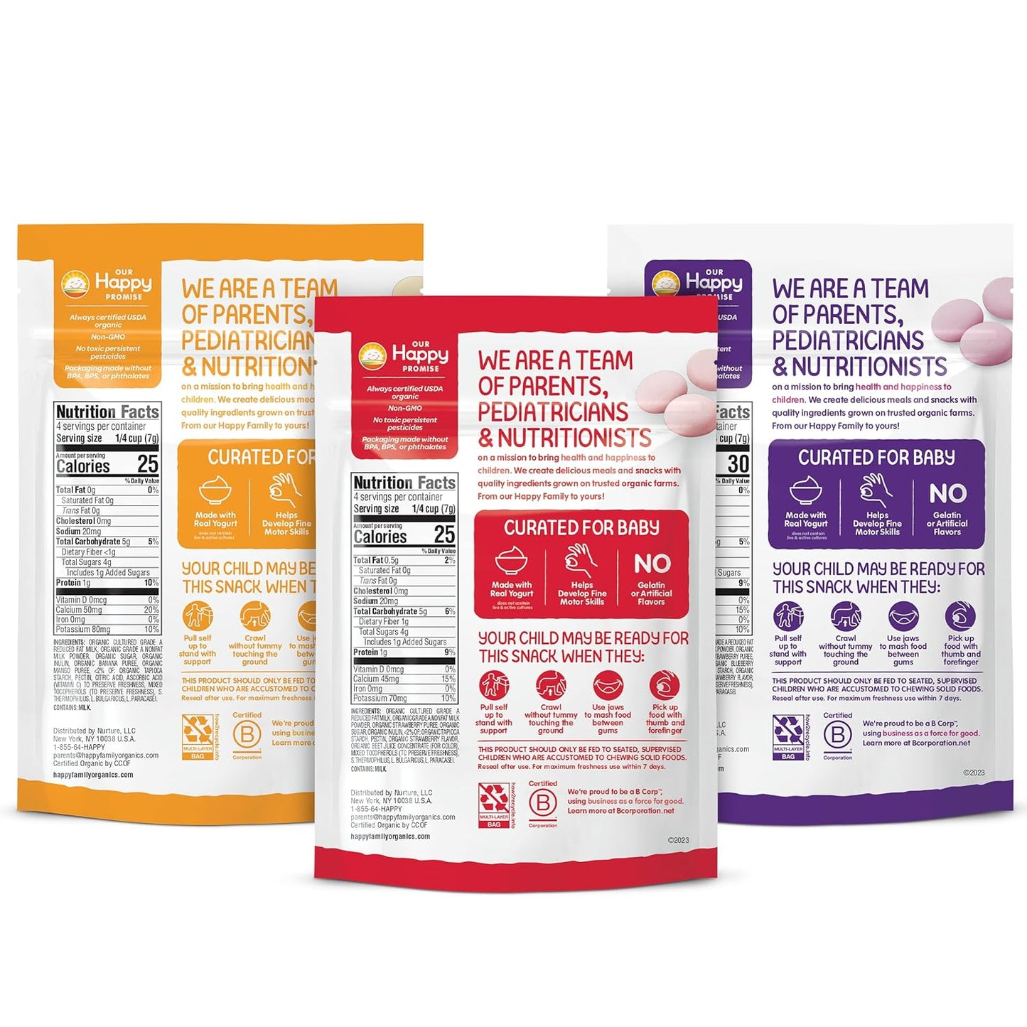 Happy Baby Organics Yogis – Quick-Dissolve Baby Snack to Reduce Choking Worry, 1 oz Variety Pack