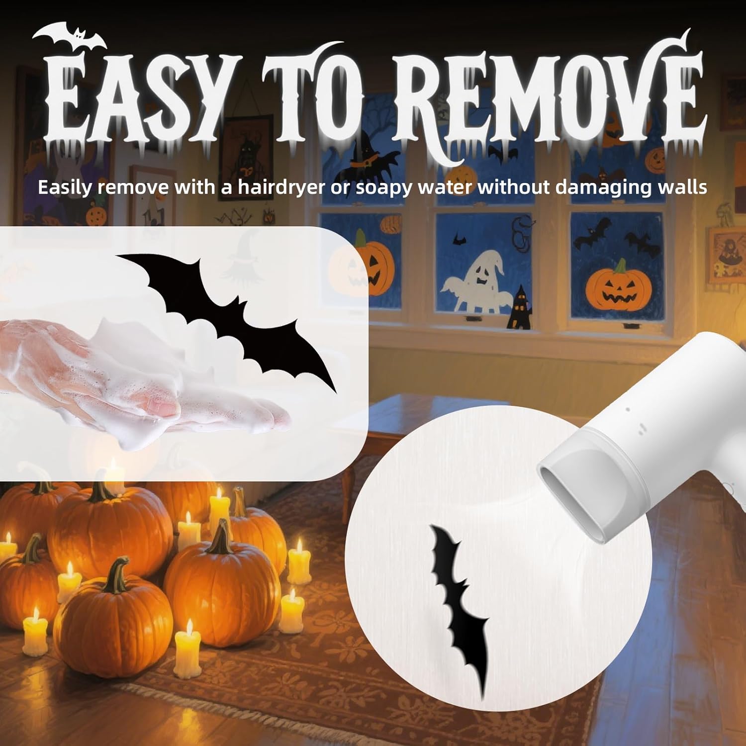 HauntNest 3D Bat Stickers – Family-Friendly DIY Halloween Craft for Kids' Bedroom and Playroom, 140pc Set