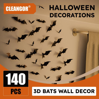 HauntNest 3D Bat Stickers – Family-Friendly DIY Halloween Craft for Kids' Bedroom and Playroom, 140pc Set