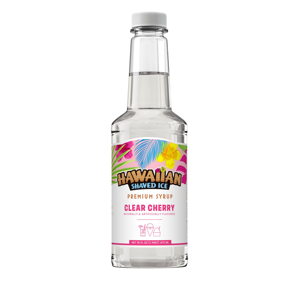 Hawaiian Shaved Ice Clear Cherry Syrup, Nut Soy Dairy &amp;amp; Dye Free, Flavor Fluffy &amp;amp; Crunchy Snow Cones, Shelf Stable, Makes 8 Servings, 16 ounces