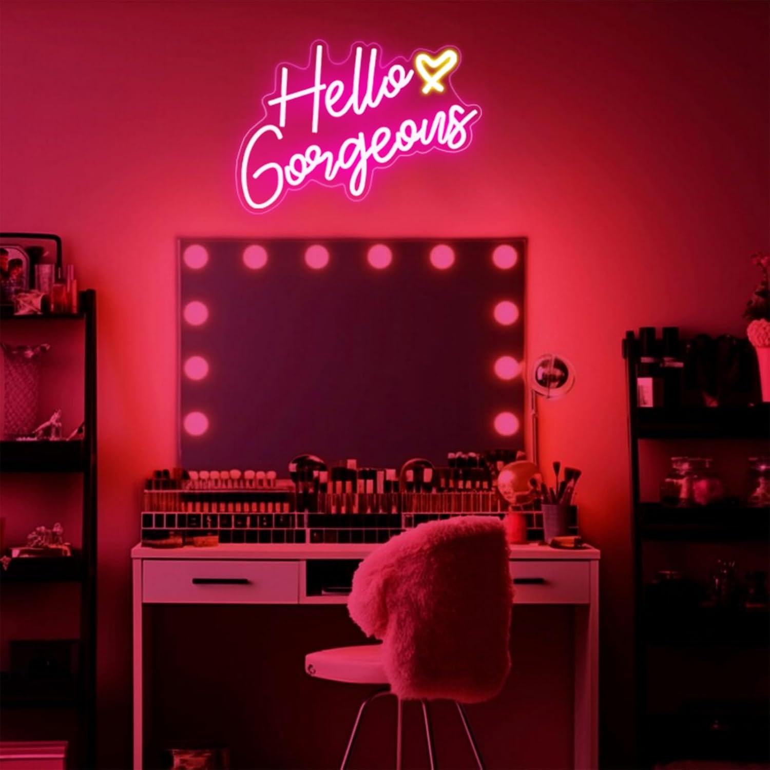 Hello Gorgeous Neon Sign – Thoughtful Birthday Gift for Her, Dimmable Pink LED Wall Light for Bedroom