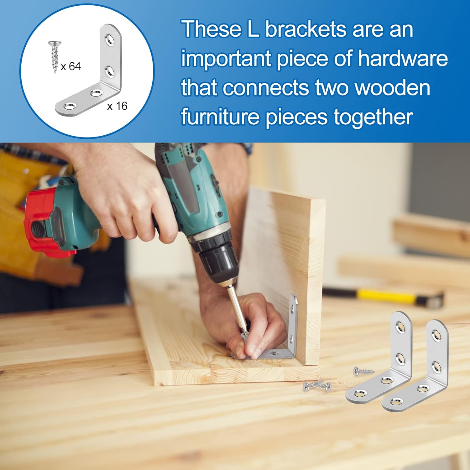 HENSUN L Bracket Set – Bedroom Furniture Repair, Brushed Silver Corner Braces for Dressers and Nightstands