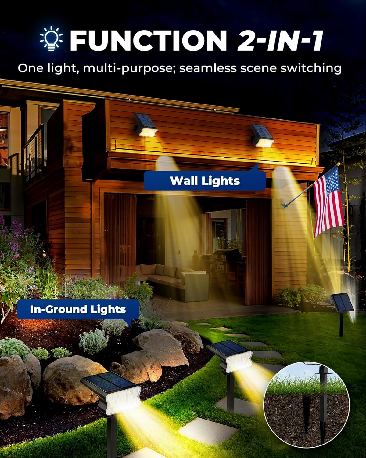 HGGH Solar Lights Outdoor Waterproof IP67 – Portable 60 LED Spot Lights for Camping, Patio, and Backyard Gatherings