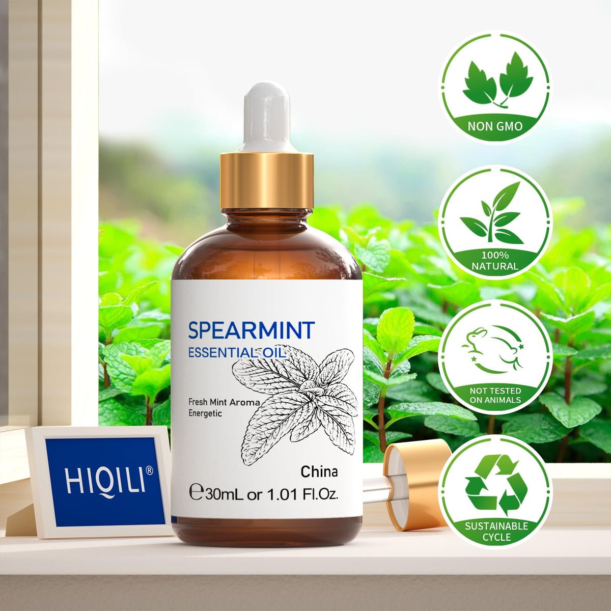 HIQILI Basil Essential Oil – Clean Amber Glass Design for Clutter-Free Bedrooms and Intentional Living Spaces, 3.38 fl.oz