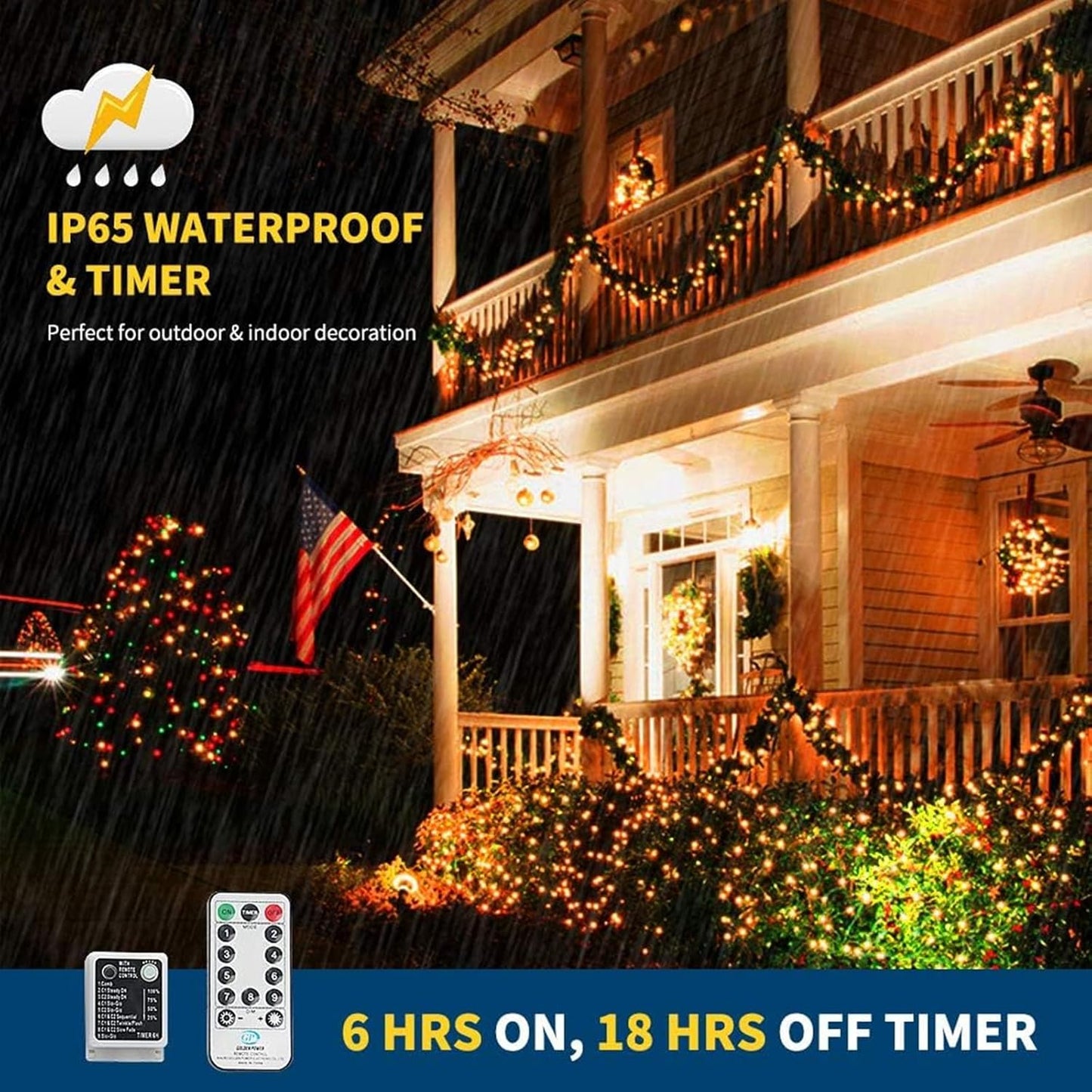 Holiday Bright LED String Lights – 108ft Patio and Backyard Christmas Decor, 300 LEDs End-to-End Connectable