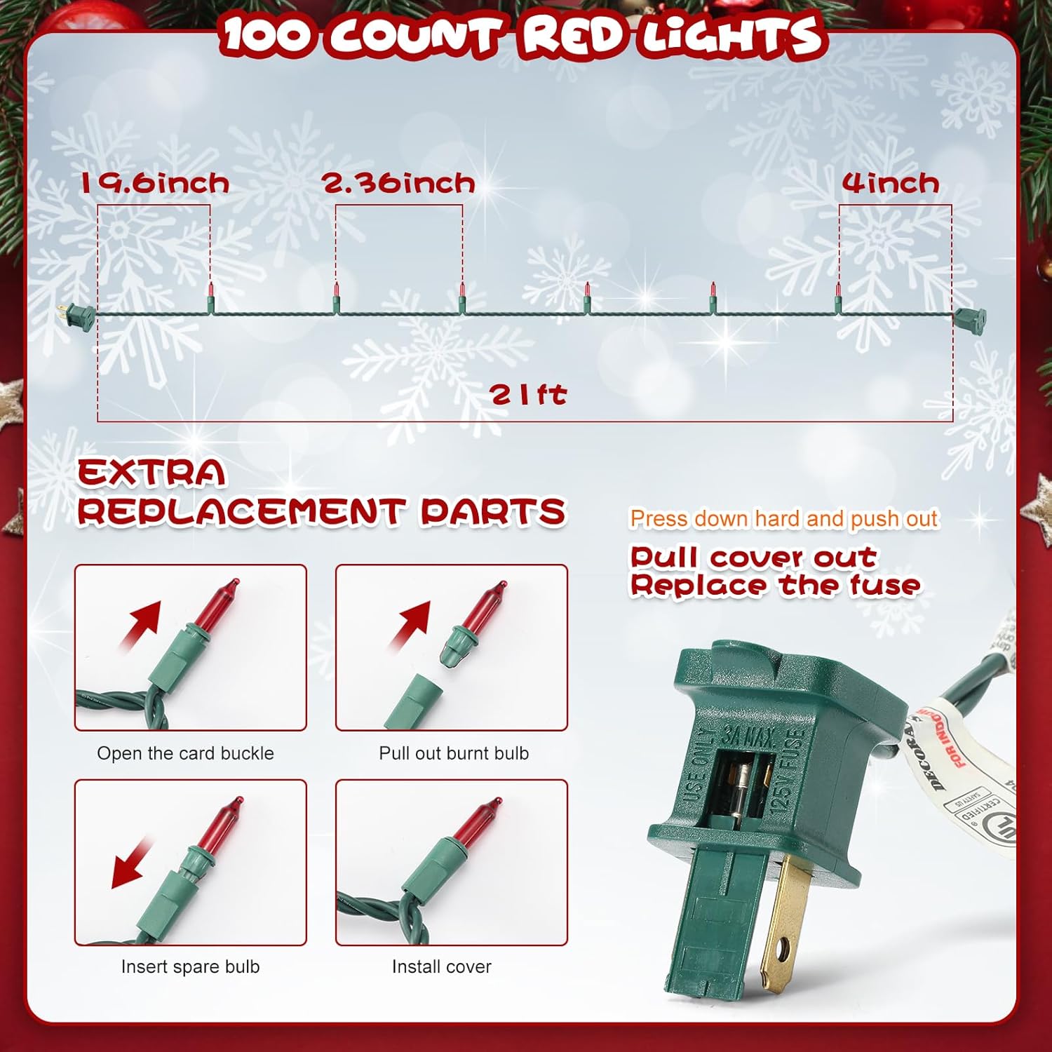 Holiday Charm 100-Count Red Incandescent String Lights 21ft Green Wire for Cozy Living Room and Bedroom Decor