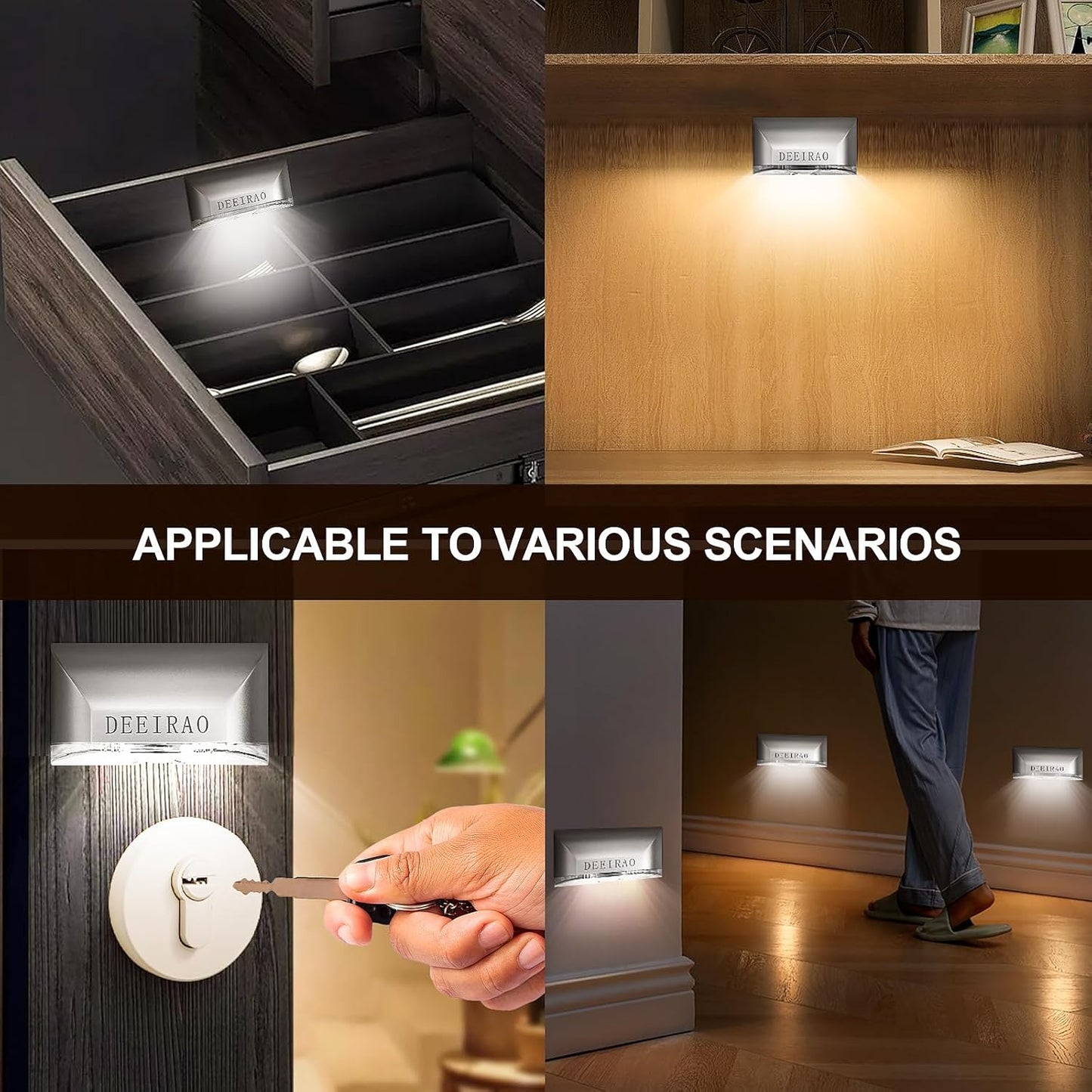 Home Keyhole Infrared PIR Wireless Auto Sensor Motion Detector LED Light Lamp – Compact Cordless Fixture for Clean Uncluttered Hallways