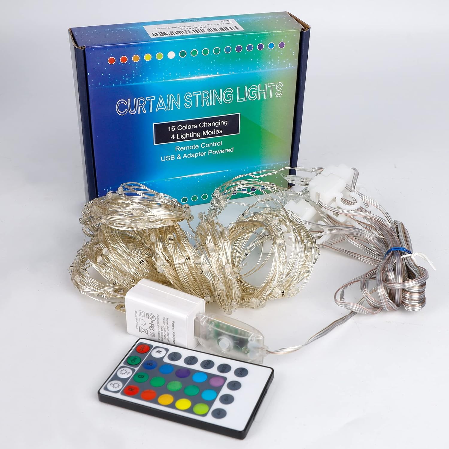 HOME LIGHTING Curtain String Lights 300 LED – Living Room Wall Backdrop with 16 Colors, USB Powered Bedroom Decor
