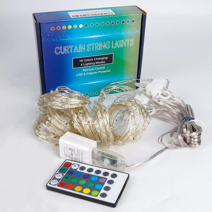 HOME LIGHTING Curtain String Lights 300 LED – Living Room Wall Backdrop with 16 Colors, USB Powered Bedroom Decor