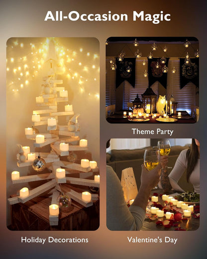 Homemory 48-Pack Flickering Flameless Tea Lights – Realistic Melting Edge LED Candles for Living Room Centerpieces & Bedroom Ambiance