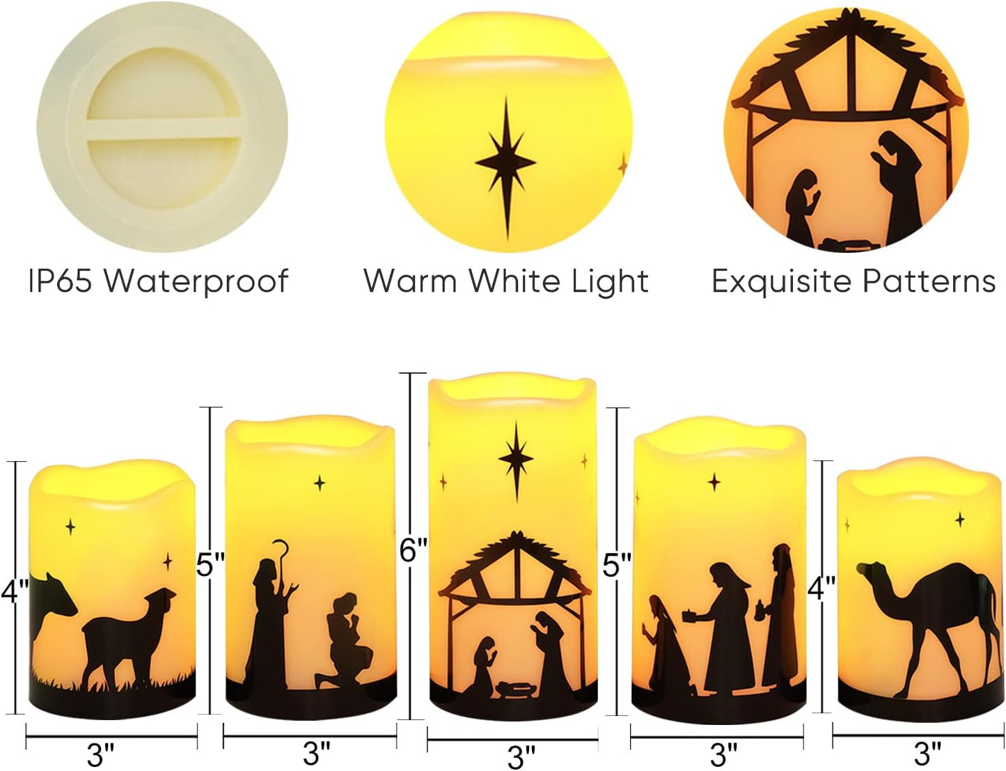 Homemory Nativity Flameless Candles - Thoughtful Christian Faith-Inspired Christmas Gift for Mom, Hostess Set of 5 with Remote