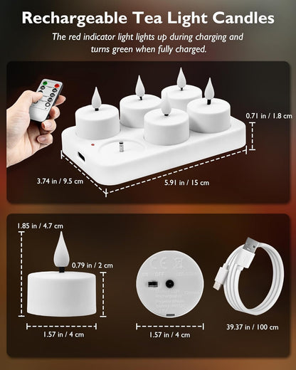 Homemory Rechargeable Tea Lights — Cozy Living Room Centerpiece Glow with Realistic 3D Flicker