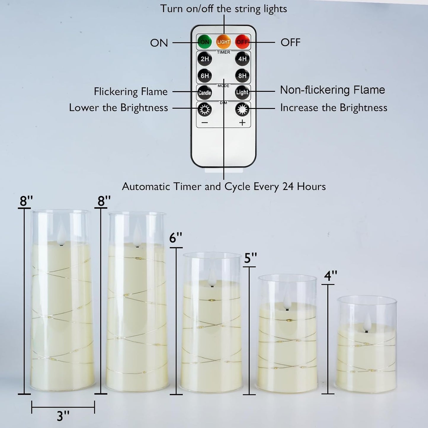 Homemory Star String Fairy Light Candles – Cozy Living Room Centerpiece, Set of 5 Ivory Flameless LED Pillar Candles
