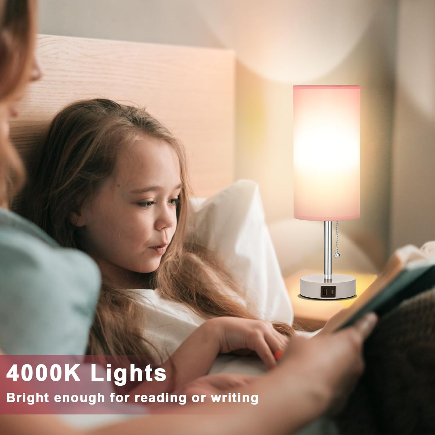 Hong-in Pink Bedside Lamp – Ready-to-Gift Housewarming Present for Her with Bulb Included and USB Charging