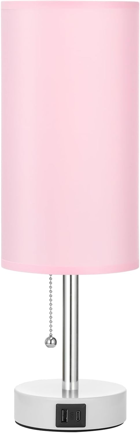 Hong-in Pink Bedside Lamp – Ready-to-Gift Housewarming Present for Her with Bulb Included and USB Charging