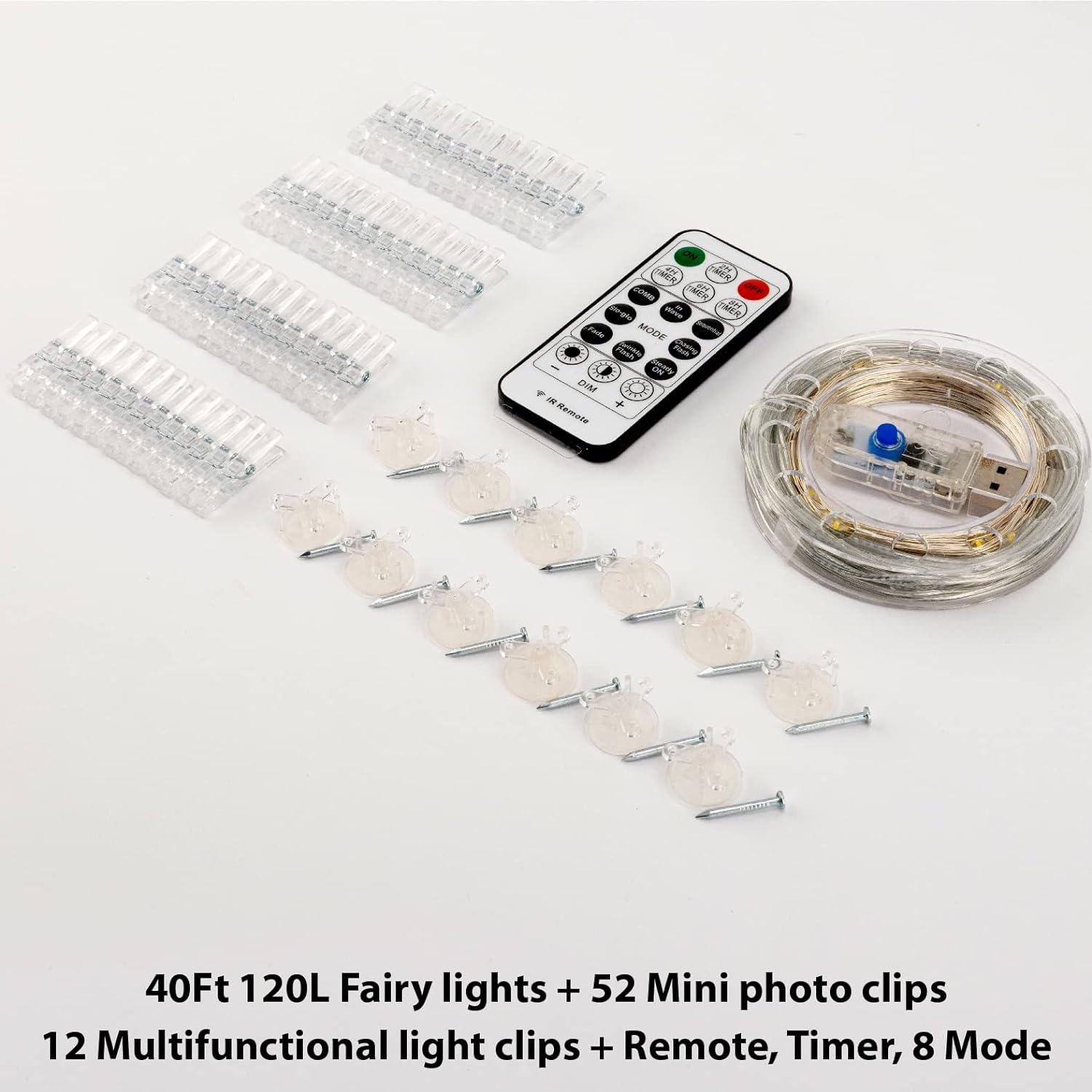 HXWEIYE 40ft Warm White Photo Clip Lights – Cozy Bedroom Decor with Polaroid Gallery Above the Bed
