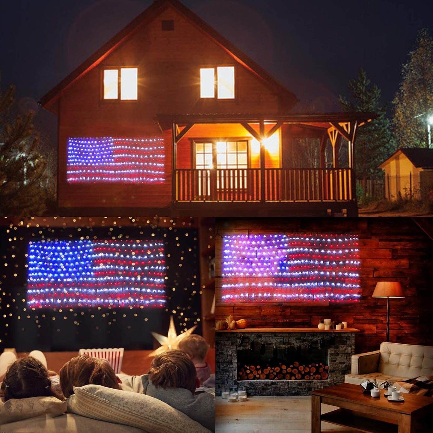 HYH American Flag Net Lights – 420 LED Outdoor Wall and Fence Decoration, Waterproof 4th of July and Memorial Day Yard Light
