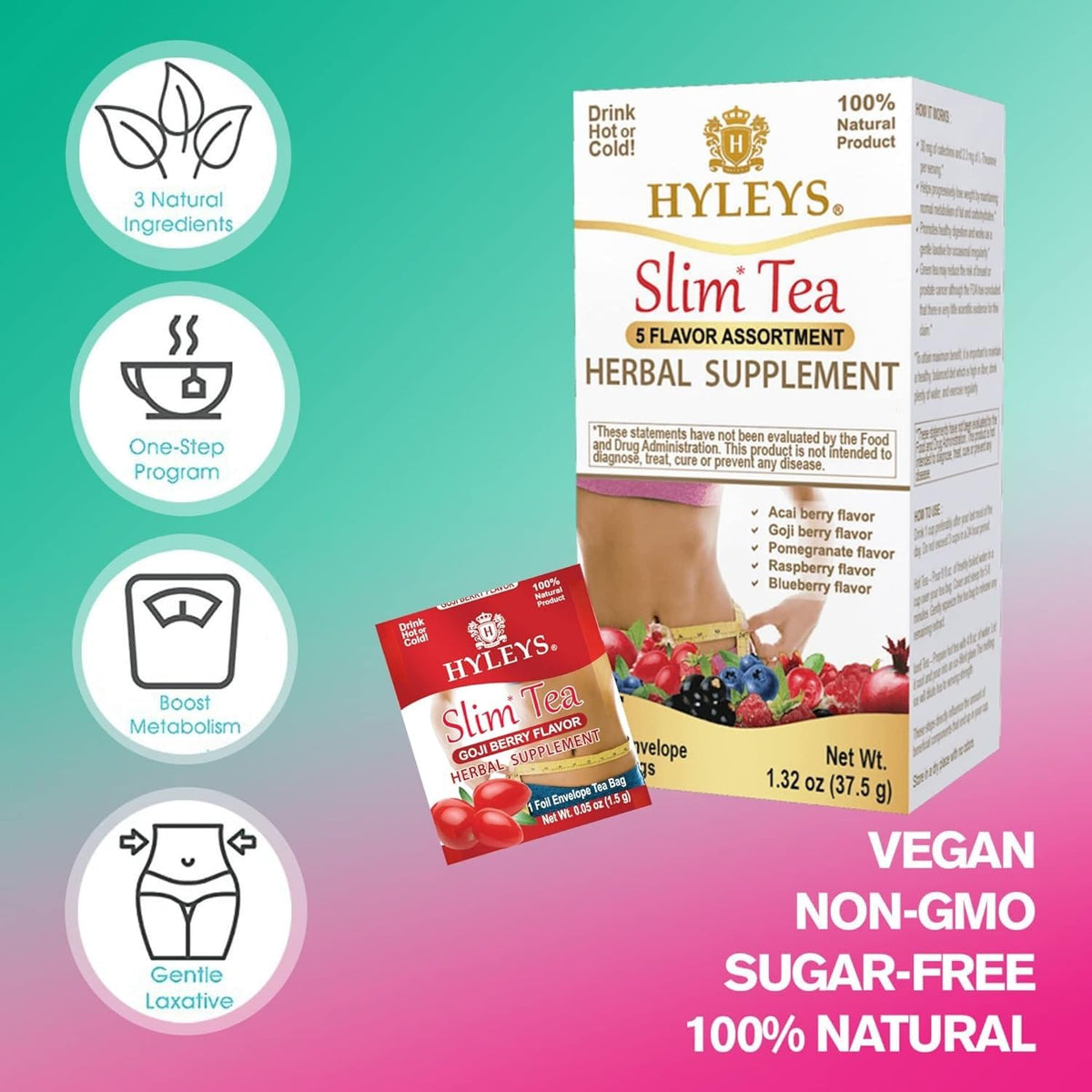 Hyleys Slim Tea 5 Flavor Assortment – Affordable Self-Care Gift Basket Pick for Women Starting a Cleanse Journey