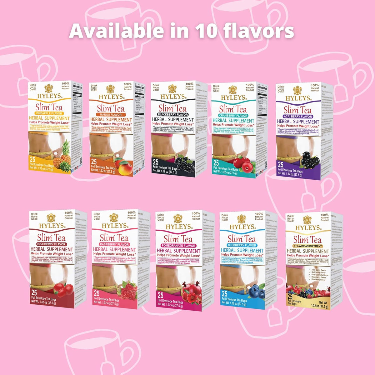Hyleys Slim Tea 5 Flavor Assortment – Affordable Self-Care Gift Basket Pick for Women Starting a Cleanse Journey