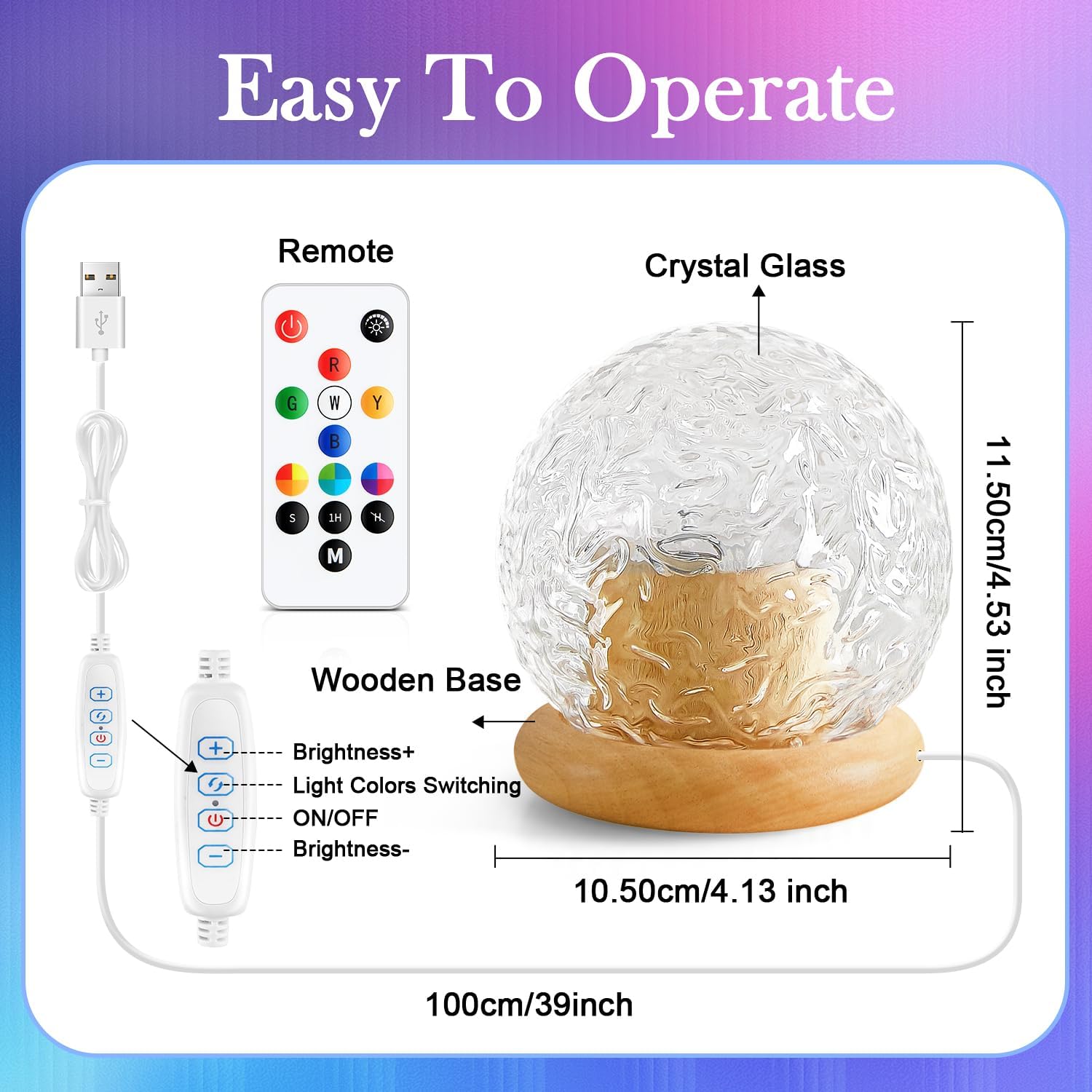 HYTIB Aurora Crystal Ball Lamp – Trendy Birthday Gift for Teen Girls, 18-Color Remote Mood Light for Bedroom