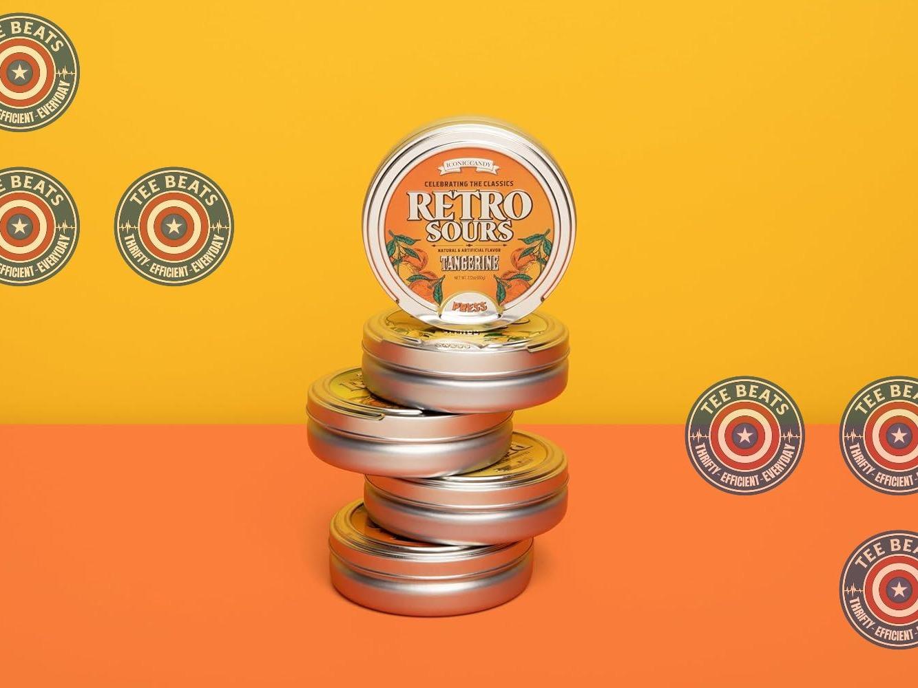 Iconic Candy Retro Sours Hard Tangy Candy Tin – Family Movie Night Treat, Tangerine Hard Candy for Kids' Room