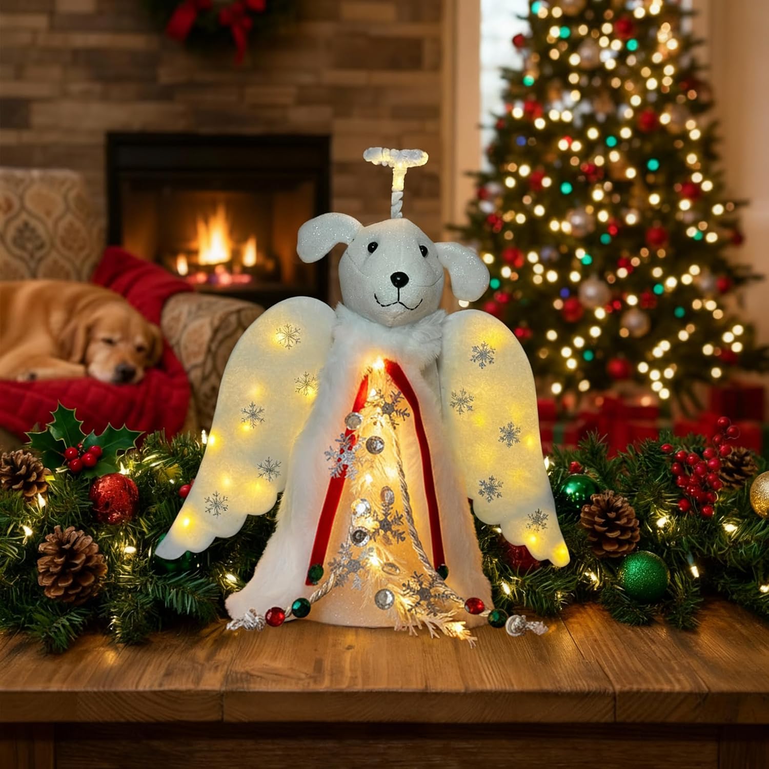iHeartDogs Christmas Miracle Angel – Heartfelt Holiday Gift for Dog Moms, LED Tree Topper Keepsake