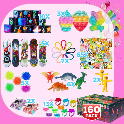 includes sensory-focused items like fidget rings, monkey noodles, and spike balls for calming play