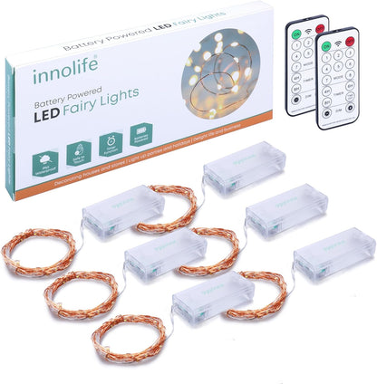 innolife LED Fairy Lights 6 Pack – Safe Nursery String Lights with Cool-to-Touch Copper Wire and Auto Timer
