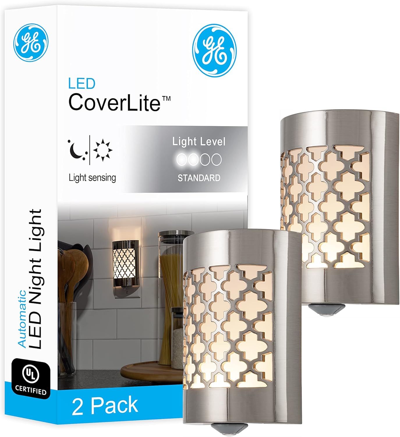 integrated light-sensing photocell for automatic dusk-to-dawn on/off