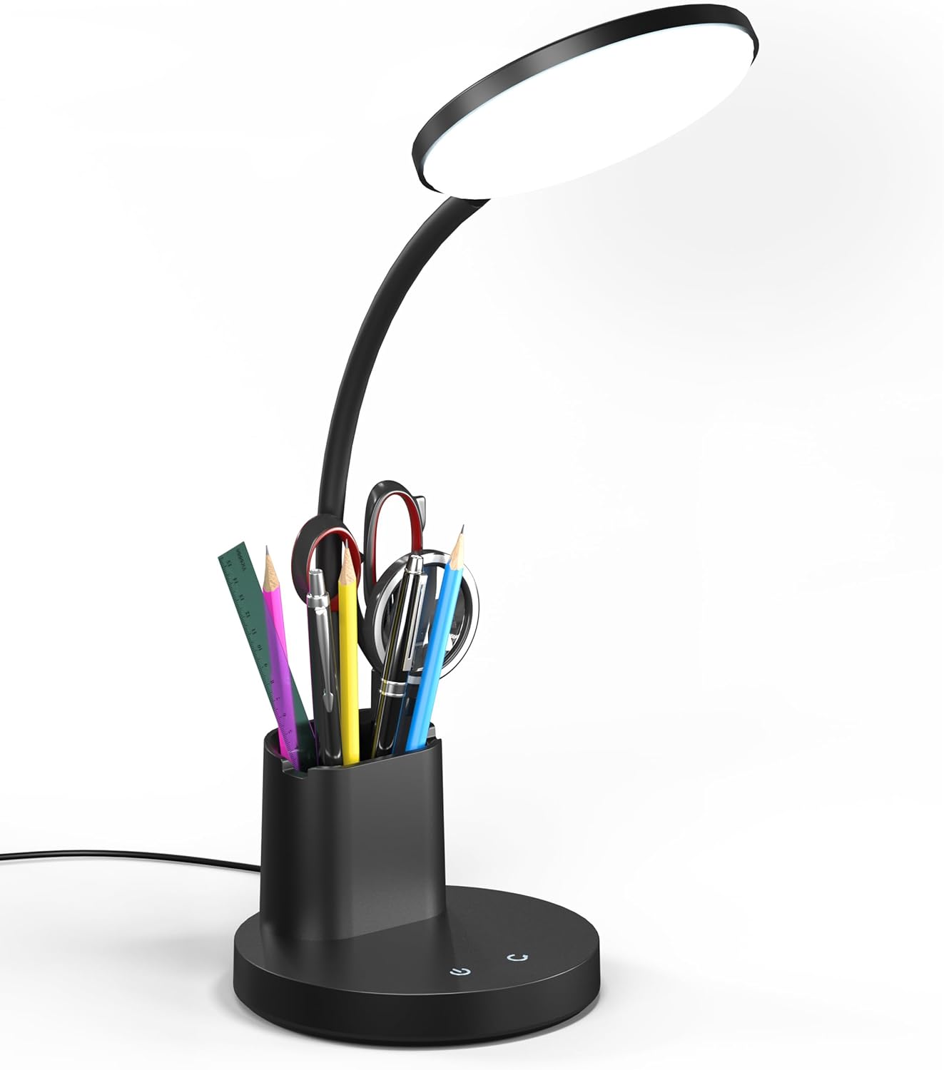 integrated pen holder and phone holder base for desk organization