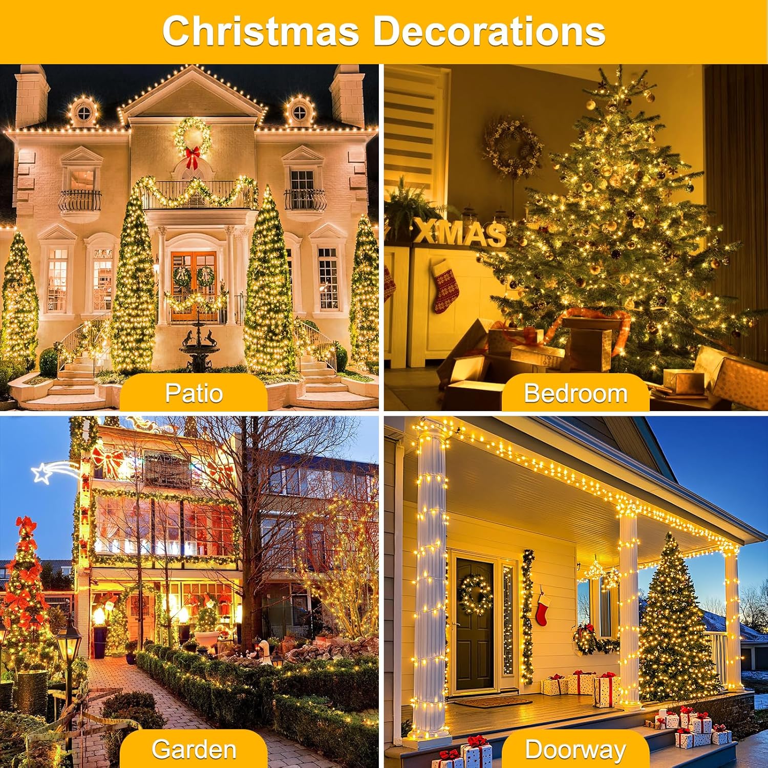 IP44 Waterproof LED String Lights for Patio and Garden, 8 Mode Connectable Outdoor Fairy Lights
