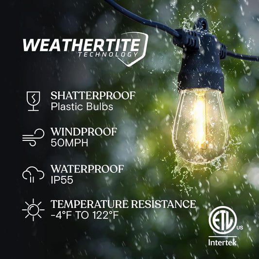 ip65 waterproof rating with weathertite technology, heat resistance to 122°f, and 50 mph wind tolerance