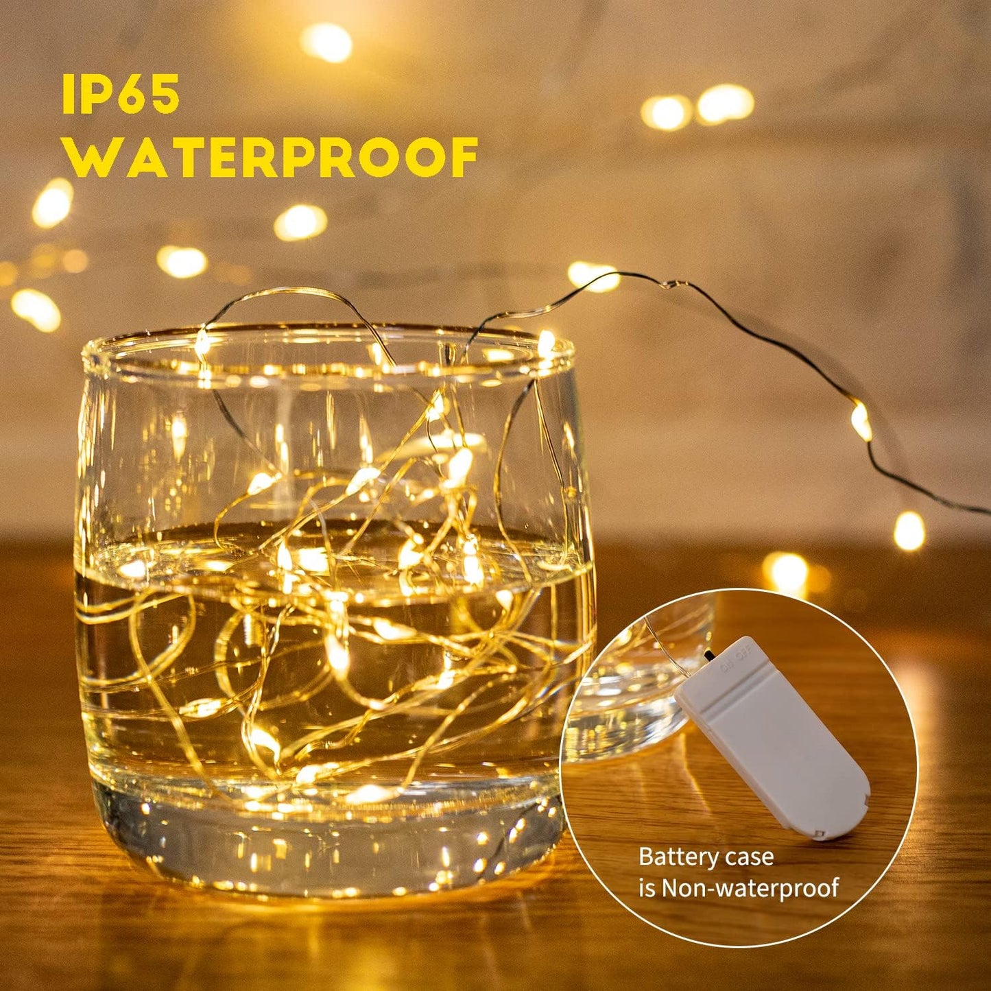 ip65 waterproof string lights (battery case excluded) for outdoor use