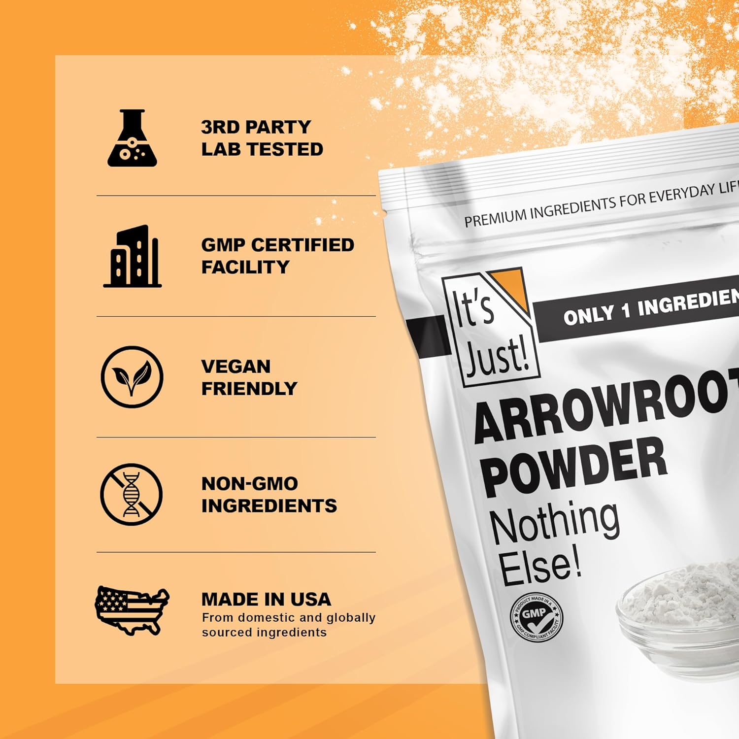 It's Just - Arrowroot Powder for Diaper Bag Essentials, Talc-Free Diaper Rash Relief for Babies