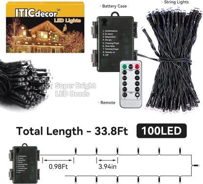 ITICdecor 33ft IP44 Waterproof String Lights – Patio and Porch Lighting with 8 Modes and Battery Power