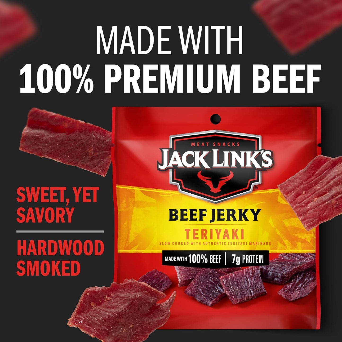 Jack Link's Beef Jerky Variety Pack - Original and Teriyaki - Easy-Open Halftime Snack for Soccer, Baseball, and Youth Sports, 1.25 oz Pouches