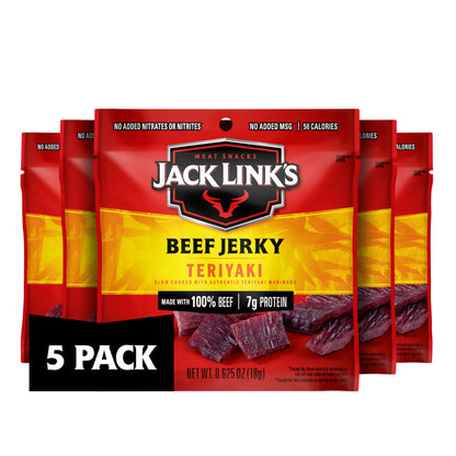 Jack Link's Beef Jerky Variety Pack - Original and Teriyaki - Easy-Open Halftime Snack for Soccer, Baseball, and Youth Sports, 1.25 oz Pouches
