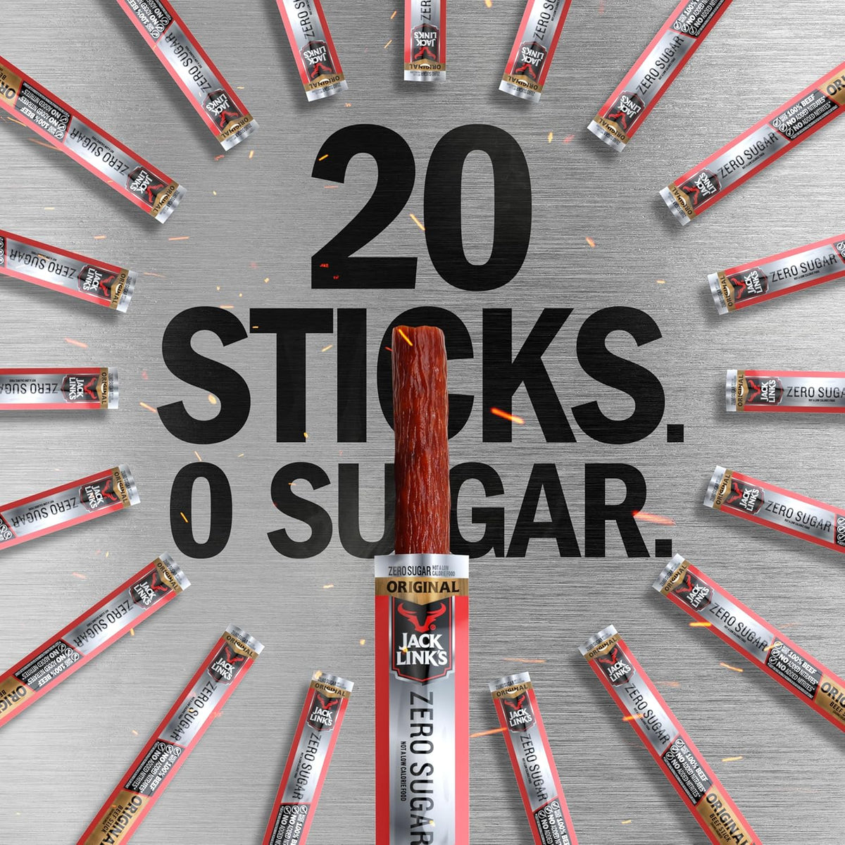 Jack Link's Original Zero Sugar Beef Sticks – 5g Protein Snack Sticks for Intermittent Fasting and Low Carb Wellness Routine