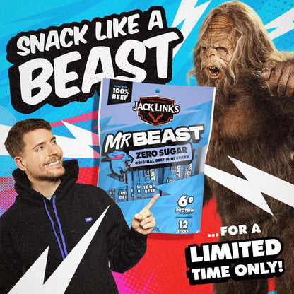 Jack Link's x MrBeast Zero Sugar Mini Beef Sticks – Care Package Snack Box Gift for College Students, 12 Count
