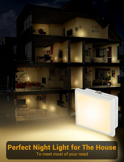JandCase Night Lights Plug into Wall 2 Pack – Dusk-to-Dawn Sensor Nightlight for Fall-Free Hallway and Bathroom Navigation, 3000K Eye-Friendly Glow