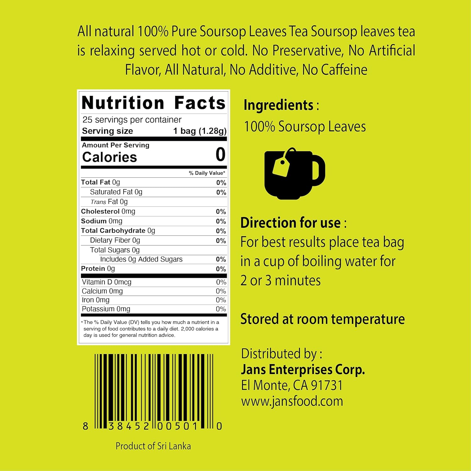 Jans Soursop Leaf Tea – Fragrant Herbal Brew for Meditation Space and Yoga Room Calm